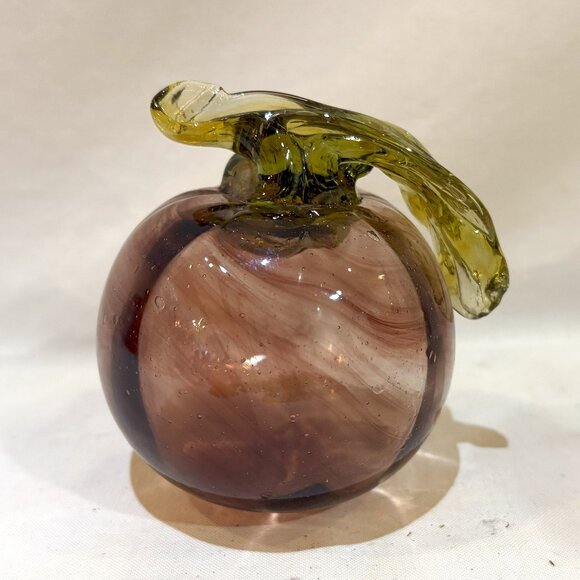 Hand Blown Art Glass Fruit with Stem and Leaf Purple and Green Fall Decor - Picture 1 of 6